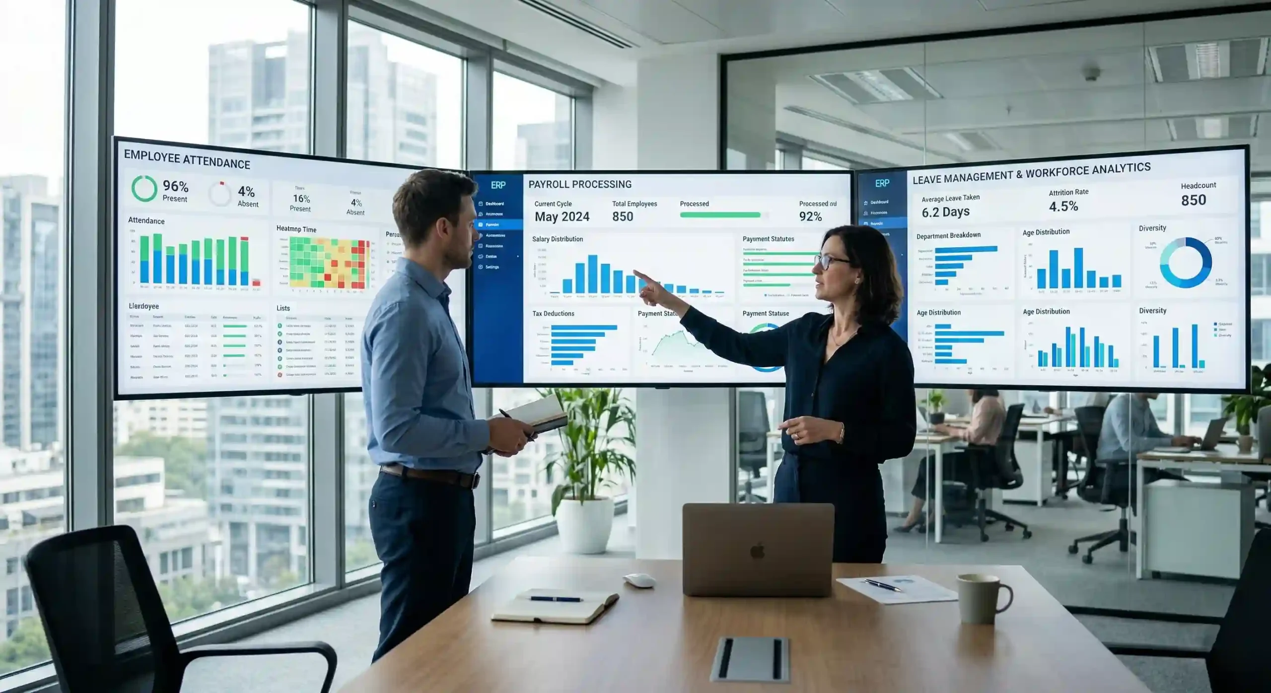 hr-professionals-discussing-HR-manager-software-work-force-management